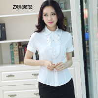 ZornCarter2015夏季短袖女裝白襯衫職業(yè)裝修身襯衣荷葉領(lǐng)正裝白領(lǐng)工作服2823 S 白色【報價大全、價格、商鋪】-蘇寧易購開放平臺