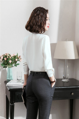 施悅名 色襯衫女長袖職業裝襯衣2019春季新款修身打底寸衫女正裝工作服