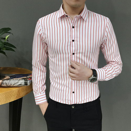 19新春時(shí)尚男士襯衫男條子休閑男寸衣韓版修身商務(wù)襯衫長(zhǎng)袖