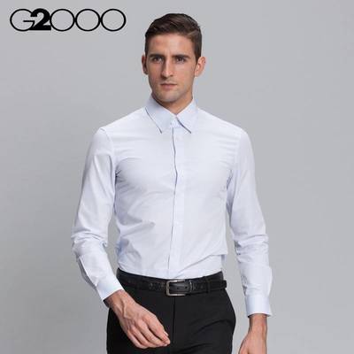 G2000男裝方領純棉男士長袖襯衫商務正裝休閑百搭襯衣56040507 62淺藍 05 - 京東