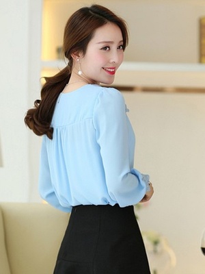 蕾絲泡泡袖純色雪紡襯衫-淺藍色 - 聚美優(yōu)品 - 最大正品化妝品電商,在美上市,品牌防偽碼,7天無理由退貨,質量保險