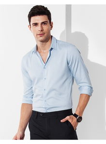 千紙鶴襯衫男長袖修身純色休閑上衣青年商務(wù)韓版打底白色襯衣1556